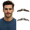 Parceria Fake Mustache, Easy Applying Hand Tied Human Hair Fake Beard, Comfortable and Skin Friendly Realistic Lace Costume Facial Hair for Men (HZ05-Brown)
