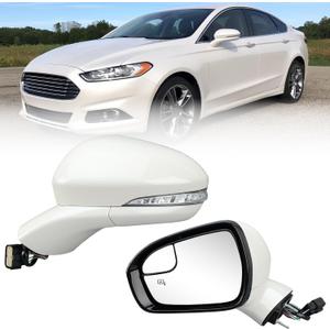 Driver Side Mirror Compatible with Ford Fusion 2016-2022 Power Heated, with Turn Signal, Puddle Light, Blind Spot, Manual Folding, Mirrors Replace # FS73-17683 7 Pins (Left Pearly White)