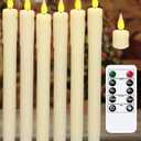 KSWING Upgraded Real Wax LED Flameless Taper Candles with Remote, 6 PCS Ivory Dripping Candlesticks Battery Operated 3D Flickering - 9.6" Long Realistic Fake Candle Sticks for Home/Wedding/Xmas Decor