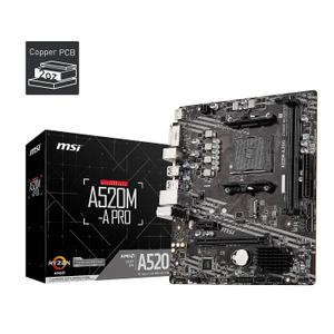 MSI A520M-A PRO Gaming Motherboard (AMD Ryzen 5000, AM4, DDR4, PCIe 3.0, SATA 6Gb/s, M.2, USB 3.2 Gen 1, DVI/HDMI, Micro-ATX)