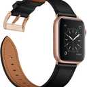 OUHENG Leather Bands Compatible with Apple Watch Band 44mm/45mm/46mm/49mm/42mm, Genuine Leather Strap for iWatch Series 11/10/9/8/7/6/5/4/3/2/1 & Ultra 3/2/1 & SE3 SE2 SE Men Women Black Rose Gold