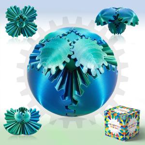 Gear Ball-3D Printed Gear Sphere,3D Printed Spin Ball Cube Fidget Toy,The Steampunk Whirling Wonder Fidget Ball Toy (Blue Green)