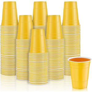 100 Pack 16 Ounce Halloween Plastic Party Cups Disposable Heavy Duty Drinking Water Cups for Holiday Christmas Festival Wedding New Year Party Supplies(Yellow)