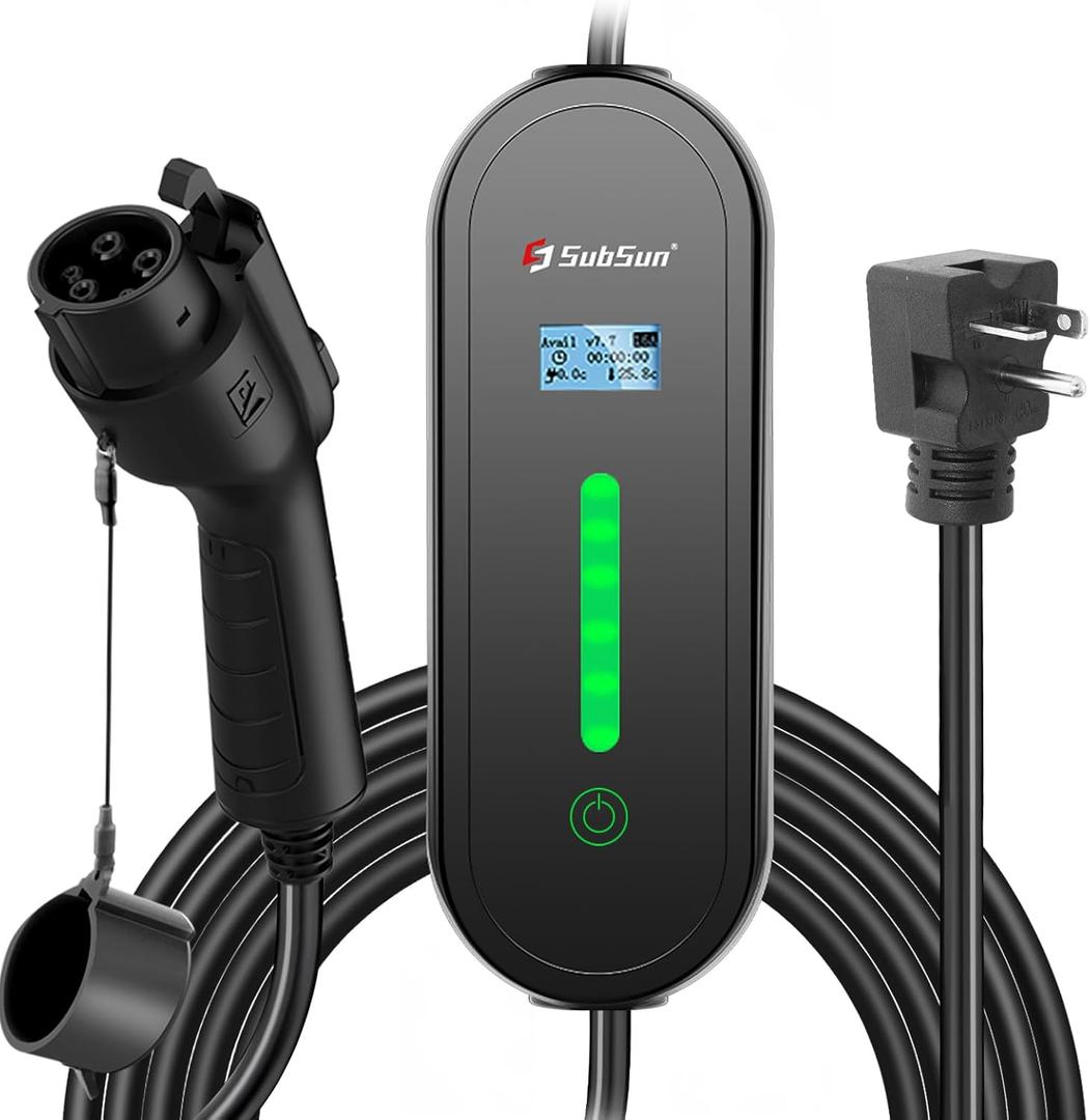 SubSun Universal Level 1 & 2 Portable EV Charger 16Amp 110V-240V Electric Car Charger for All EVs Include J1772, 25FT EV Charging Cable with NEMA 6-20P and 5-15 Adapter