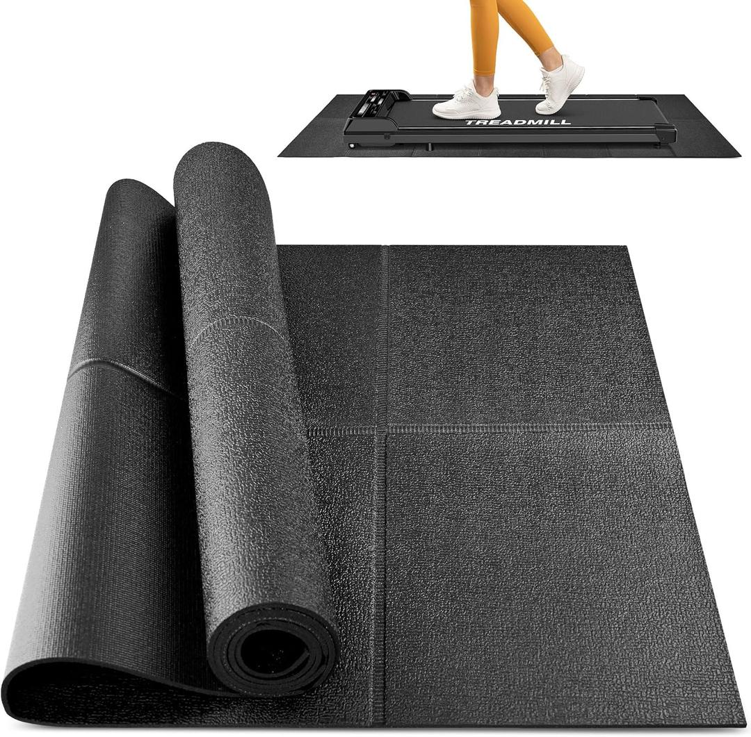 Foldable Rubber Treadmill Mat - Exercise Bike Mat with Waterproof Non-Slip Shock Absorption, Exercise Equipment Mat to Protect Floor for Home Gym Workout, Size: 68"L x 24"W x 0.2"Th