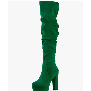 Allegra K Women's Platform Round Toe Zipper Slouch Heel Over the Knee Thigh High Boots Size 6,5