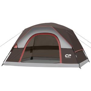 CAMPROS CP Camping Tent 2/4/6 Person, Waterproof Windproof Double Layer Dome Tent, Easy Setup with Large Mesh Windows & Wide Door for Outdoor Camping Backyard (Brown)