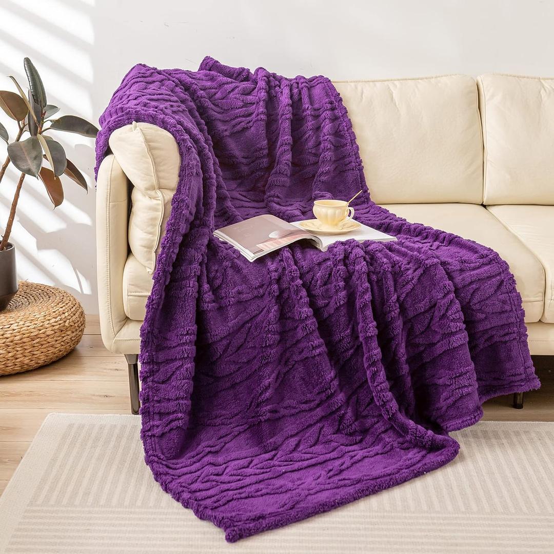 YUSOKI Sherpa Throw Blanket-3D Stylish Design Super Soft Fuzzy Cozy Warm Blanket Thick Plush Fluffy Furry Blankets for Teen Girls Women Couch Bed Sofa Chair Men Boys Gift (Purple,50"x65") (Purple-(without Pillows))