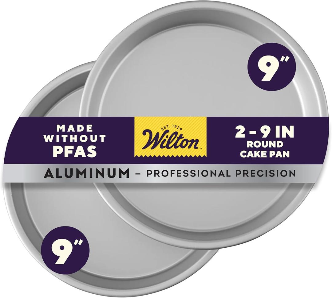 Wilton Aluminum Round Cake Pan Set, Durable Anodized, Bakeware for Tiered & Layered Cakes, Even Heating, Rust-Resistant, Professional Cake Baking Pans, 9 x 2 in, Pack of 2