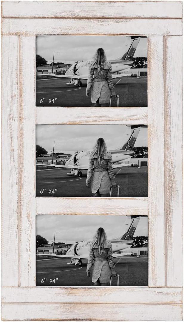 RiteSune 3 Picture Frames 4x6 for Wall, Photo Collage Frame Present for Christmas Birthday, Rustic Photo Frames for Home Wall DecorWhite