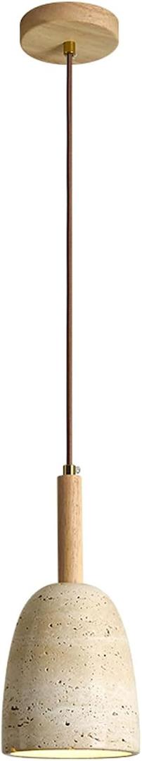 Japanese Style Wabi Sabi Stone Shade Pendant Lamp, Modern Wood Pendant Light, Bedroom Bedside Pendant Light for Living Room Dining Room Table Ceiling Hanging Lamp