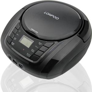 LONPOO Portable Boombox - CD Player, Bluetooth, USB, MP3, AUX, FM Radio, Portable, Built-in Stereo Speakers, Carrying Handle, LCD Display, Black