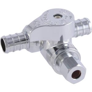 SharkBite 1/2 x 1/2 x 1/4 Inch OD Compression Crimp Tee Stop, Quarter Turn, Brass Plumbing Fitting, PEX Pipe, PE-RT, UC24983Z