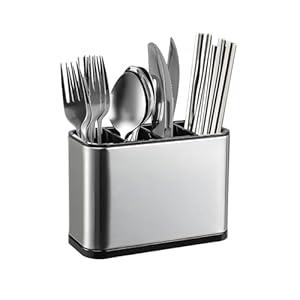 Molibest Silverware Organizer, Kitchen Utensil Holder for Counter, Stainless Steel Caddy with 4 Compartments Flatware Spoon Fork Tools Cutlery Holder Silverware Caddy for Utensil Holder（Silvery）