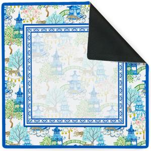 Blue Chinoiserie Mahjong Mats - Blue Preppy Mahjong Mat for Table, 31.5 x 31.5 inches