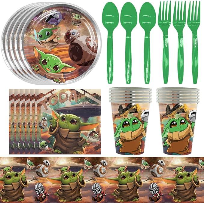 Baby Yoda Party Tableware Birthday Decoration Party Supplies Baby Yoda Theme Party Tableware Birthday Plates Cup Table Decoration 190 PCs