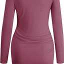 AUXDIO Women Bodycon Long Sleeve Dresses Casual V Neck Ruched Wrap 2026 Spring Fall Party Club Mini Dress (Pink, M)