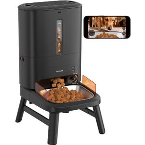 Automatic Dog Feeder for Large Breed with Camera - 15L/ 64 Cups Anti-Clog 5G WiFi Dog Food Dispenser for 2-23mm Kibble, Elevated Stand, Large Food Tray, 1080P HD Video with Night Vision, Keeps Fresh