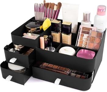 Makeup Organizer for Vanity, Large Countertop Organizer with Drawers, Cosmetics Storage for Skin Care, Brushes, Eyeshadow, Lotions, Lipstick, Nail Polish.Great for Dresser, Bathroom, Bedroom, Black
