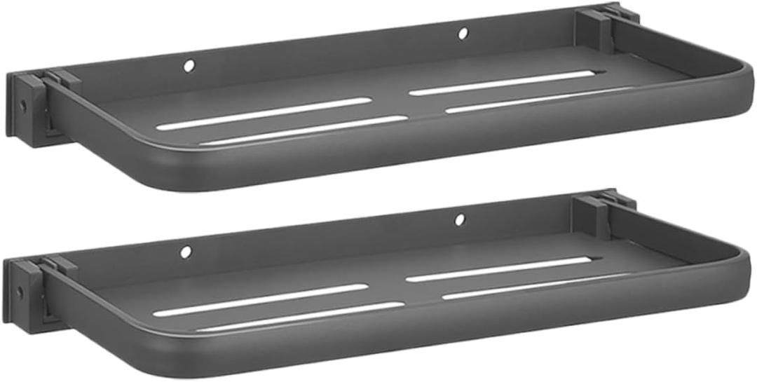 Mobestech 2pcs Folding Wall Shelf Storage Mounted Organizer for Bathroom Kitchen Laundry Room Space-Saving Vanity Shelf Elegant Design No Drilling Required