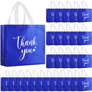 50 Pcs Thank You Gift Bags with Handles Bulk Thank You Non Woven Bags Reusable Gift handbags Bridesmaid Souvenir Goodie handbags for Wedding Shopping(11 x 12 x 5 Inch,Royal Blue)