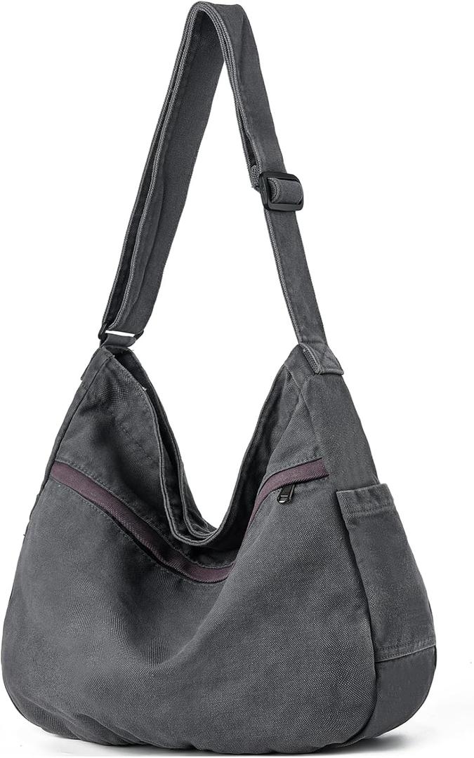Canvas Hobo Crossbody Shoulder Tote Bag for Women and Men Large Purse Messenger Bag Travel Work Shopping (1-grey)