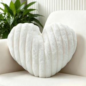16 Inch White Heart Pillow Cute Decorative Throw Pillows, Heart Shaped Soft Fluffy Faux Fur Pillows Cushions for Couch Chair Bed Bedroom Room Home Decor Aesthetic (1, White, Medium-16 x13)
