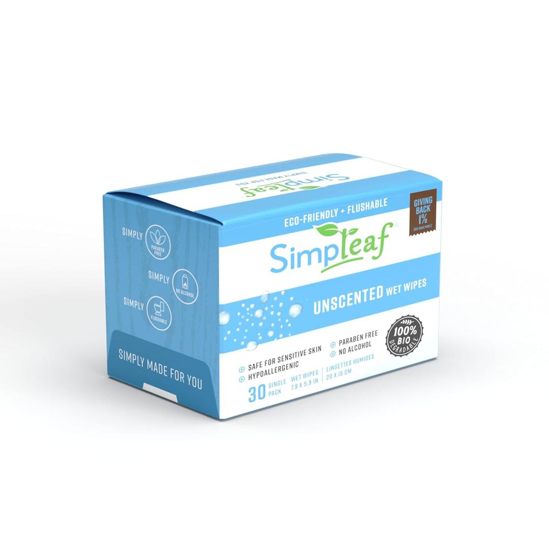 5 pack Flushable Unscented Single Pack Wet Wipes | Eco-Friendly Paraben & Alcohol Free | Hypoallergenic & Safe for Sensitive Skin | Soothing Aloe Vera Formula | (30 Single Pack Wipes)
