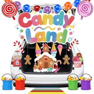 Halloween candy Trunk or Treat Car Decorations Kits Include candy Banner Lollipop Balloons Sweet Buckets for Halloween Car Garage Door Archway Home Outdoor Party Decorations