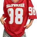 WDIRARA Women's Plus Size Football Jersey Shirts Oversized T Shirt Graphic Letter Print V Neck Short Sleeve Streetwear Top (XXL)