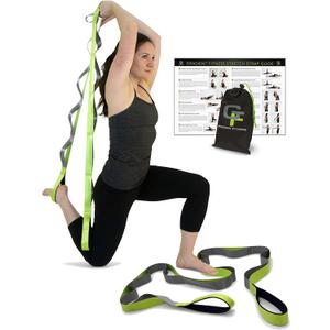 Gradient Fitness Stretching Strap for Physical Therapy, 12 Multi-Loop Stretch Strap 1.5" W x 8' L, Neoprene Handles, Physical Therapy Equipment, Yoga Straps for Stretching, Leg Stretcher. (Green/Grey)