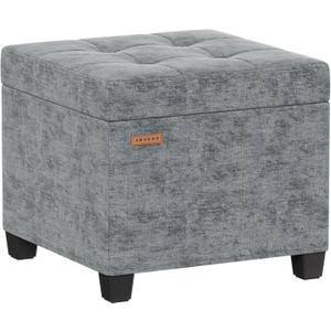 Chenille Cover Steel Frame Ottoman with 48L Storage,17.7" x 17.7" x 17.7" Square Linen Storage Ottoman Stool Cube with Legs,for Dorm Livingroom Gray UASND641G