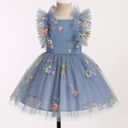 Girls Birthday Party Dress Ruffle Sleeve Sequin Dots Floral Tulle Princess Wedding Pageant Formal Bance Gown (Blue), 130