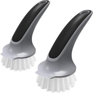 MR.SIGA Pot and Pan Cleaning Brush, Dish Brush for Kitchen, Pack of 2 (Black & Grey)
