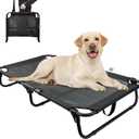 Foldable Elevated Dog Bed for Large Pet, No-Assembly-Need Folding Raised Dog Bed, Waterproof Outdoor Dogs Cot Cooling Pet Hammock Beds with Breathable Mesh, Chew-Proof, Black (43"L x 7"W x 23"H)