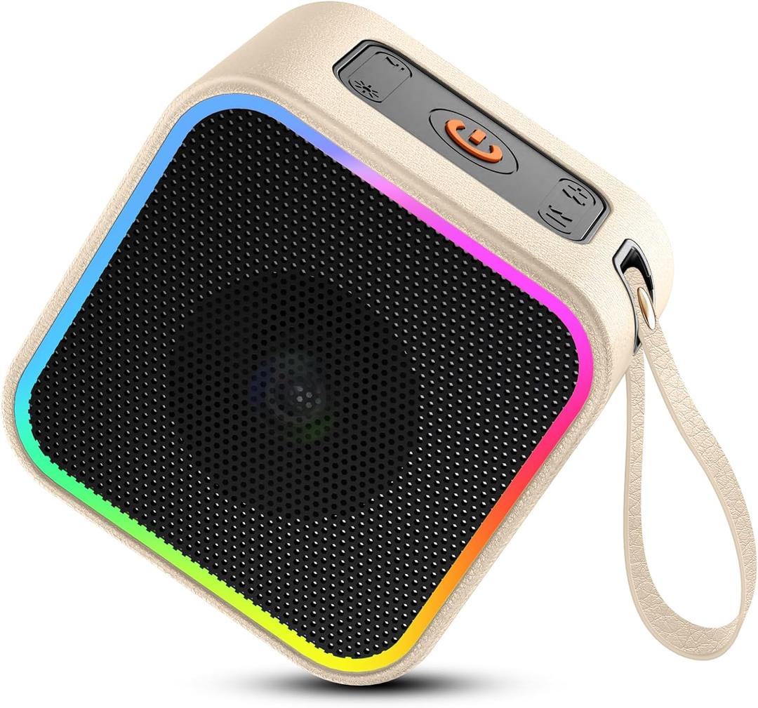Portable Bluetooth Speaker, Wireless Speakers with LED Lights Built-in Mic Bluetooth 5.3, Portable Wireless Up to 10H Playtime, 8W Loud Sound Punchy Bass Small Speaker for Home/Party (White)