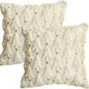 AVOIN colorlife Christmas Tree Star Beige Throw Pillow Cover Set of 2, 20 x 20 Inch Soft Plush Faux Fur Jacquard Festivals Winter Cushion Case Decoration for Sofa Couch