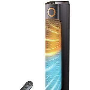 25" Patio Heater And Fan Combo for Indoor Use, 1500W Tower Portable Electric Space with Remote,Infrared Heater, 15H Timer, Oscillation, Quiet, for Garage, Room, Office, Black