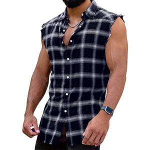 Mens Sleeveless Flannel Shirt Casual Plaid Button Down Shirts Cowboy Tank Shirts (S)