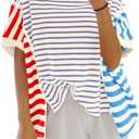 Tankaneo Womens Oversized Striped T-Shirts Color Block Short Sleeve Tee Tops Summer Casual High Low Hem Shirts, Size Large