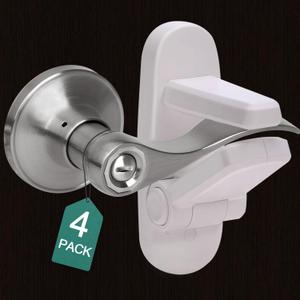 Childproof Door Lever Lock(4 Pack) Door Locks Handle for Kids Safety,Preventing Babies From Opening Doors,3M Adhesive and Tool-free Installation,Durable ABS.