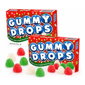 Gummy Candy Drops, Holiday Bells Shapes, Cherry, Green Apple Lime, Strawberry Flavors, 6 oz Box, 2 Pack (EXP 08/31/27)
