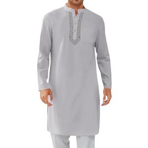 Runcati Mens Kaftan Thobe Button Down Casual Henley Shirts Long Sleeve Robe Cotton Linen Muslim Gown Shirt, XL