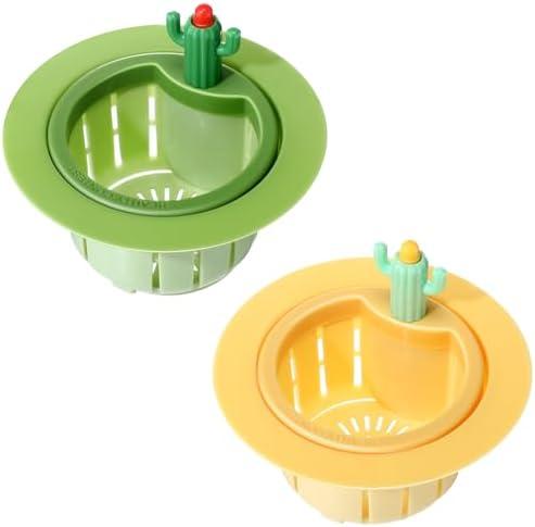 Honeydak 2 Pcs Cactus Sink Drain Strainer Automatic Pressing Dumping Sink Filter Basket Kitchen Waste Collector Filter Plastic Multi-Functional Lifting Catcher Stopper Net Kitchen Accessories for Home