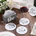 Wine Gifts Coasters for Women Set of 6 Wine Accessories for Lovers House Warming Gifts New Home Funny Cocktail Coasters with Holder for Adults Bar Party, 4 Inch(Gray)