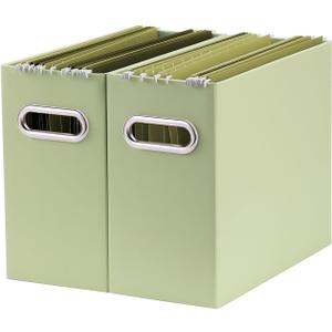 Oterri File Organizer, 2 Packs Small Storage Box, Cardboard File Folder Organizer, Collapsible File Box for Hanging File Folders Letter Size, Portable Filing Organizer with Handle (Green)