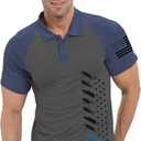 H HYFOL Short Sleeve Polo Shirts for Men Graphic Stretch Casual American Patriotic Raglan Golf Polos for Men (S)