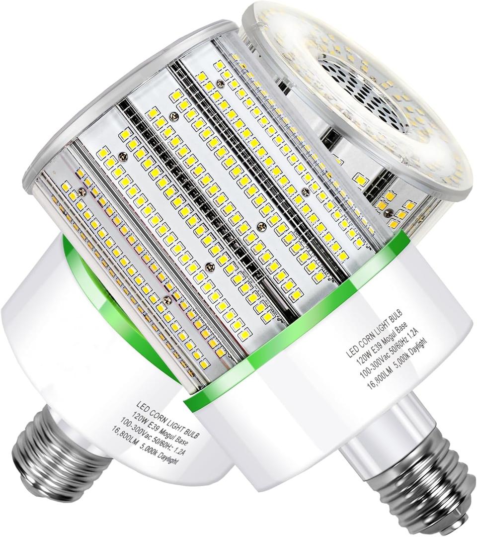 2 Pack 120W LED Corn Cob Light Bulb, E39 Large Mogul Base Bulb 5000K Daylight, (250-600W MH/HPS Replace) Indoor Outdoor Lighting for Garage Warehouse High Bay Parking Lot Wall Pack (2 Pack 120W, 5000k)