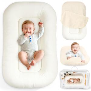 Baby Lounger & Snuggle Nest for Newborn 0-24 Months, Baby Nest Supervised Breathable Cotton for Newborn, Breathable Portable Infant Lounnger for Travel and Home, White