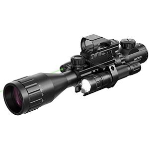 HIRAM 4-16x50 AO Rifle Scope Combo with Green Laser, Reflex Sight, and 5 Brightness Modes Flashlight HIRAM 4-16x50 AO Rifle Scope Combo with Green Laser, Reflex Sight, and 5 Brightness Modes Flashlight